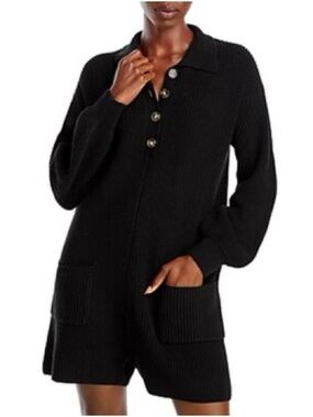 Aqua Black Knit Button-Front Women's Sweater Romper